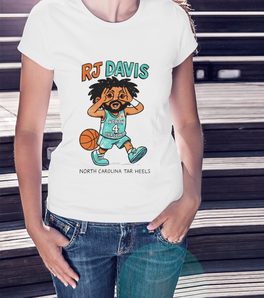 RJ Davis North Carolina Tar Heels Number 4 Basketball Caricature T-Shirt