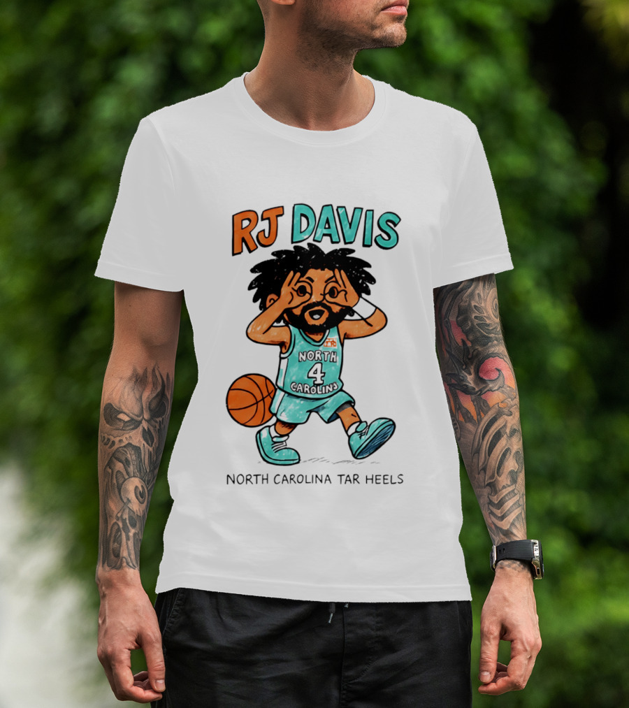 RJ Davis North Carolina Tar Heels Number 4 Basketball Caricature T-Shirt