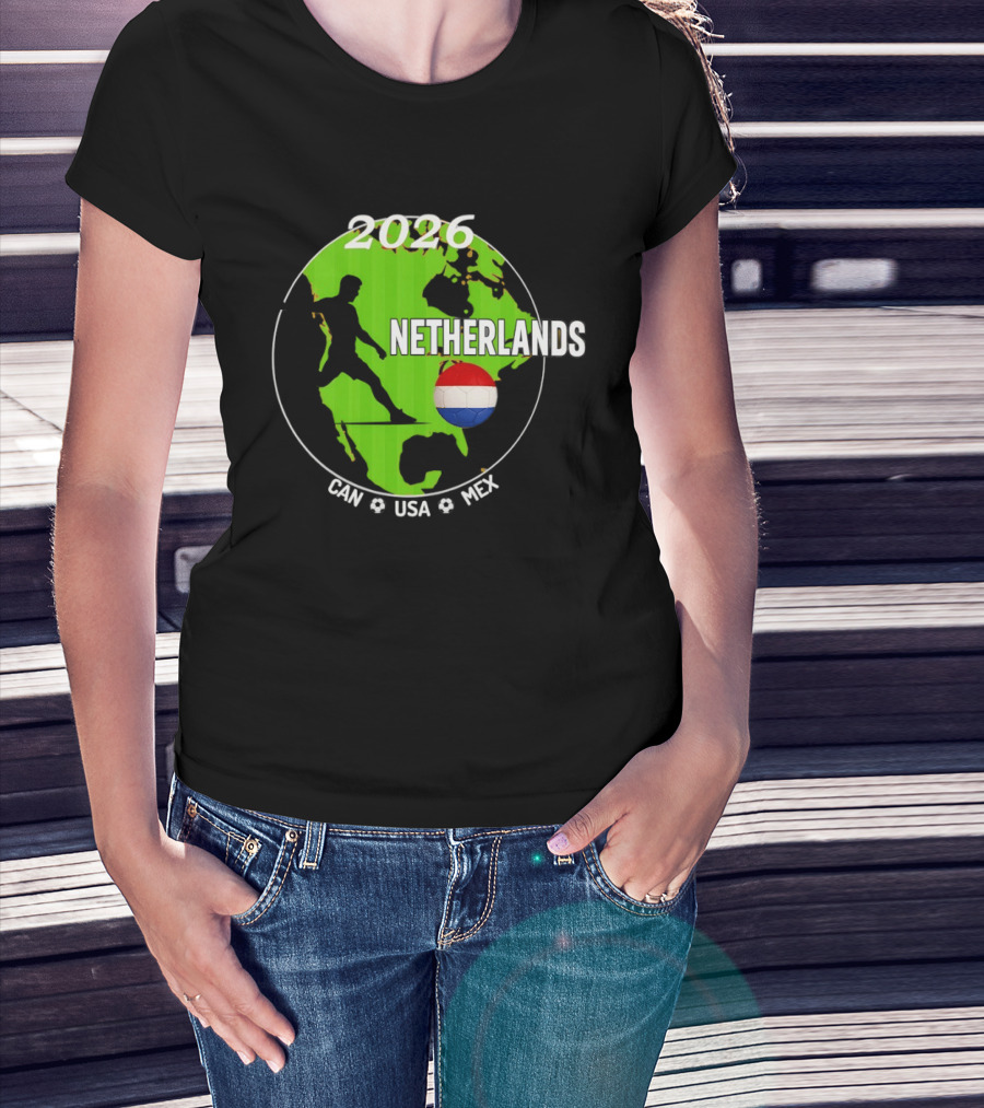 Netherlands Football 2026 CAN USA MEX World Cup Map Soccer Ball T-Shirt