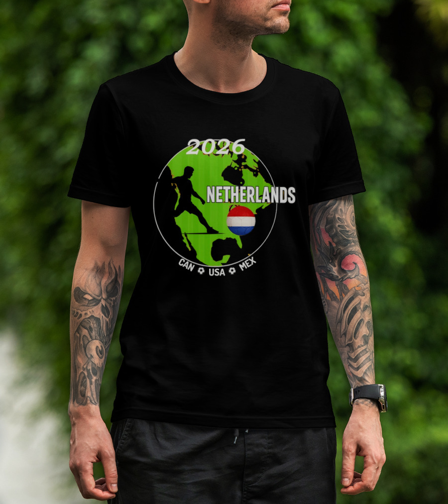 Netherlands Football 2026 CAN USA MEX World Cup Map Soccer Ball T-Shirt