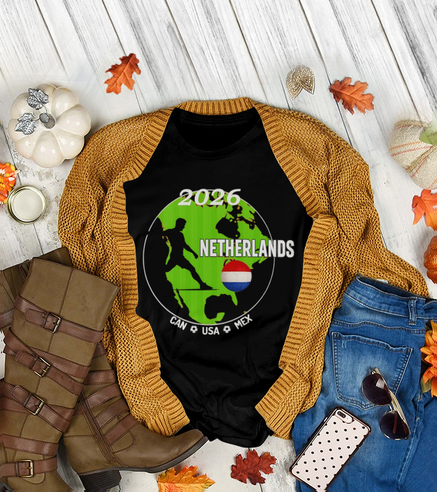 Netherlands Football 2026 CAN USA MEX World Cup Map Soccer Ball T-Shirt