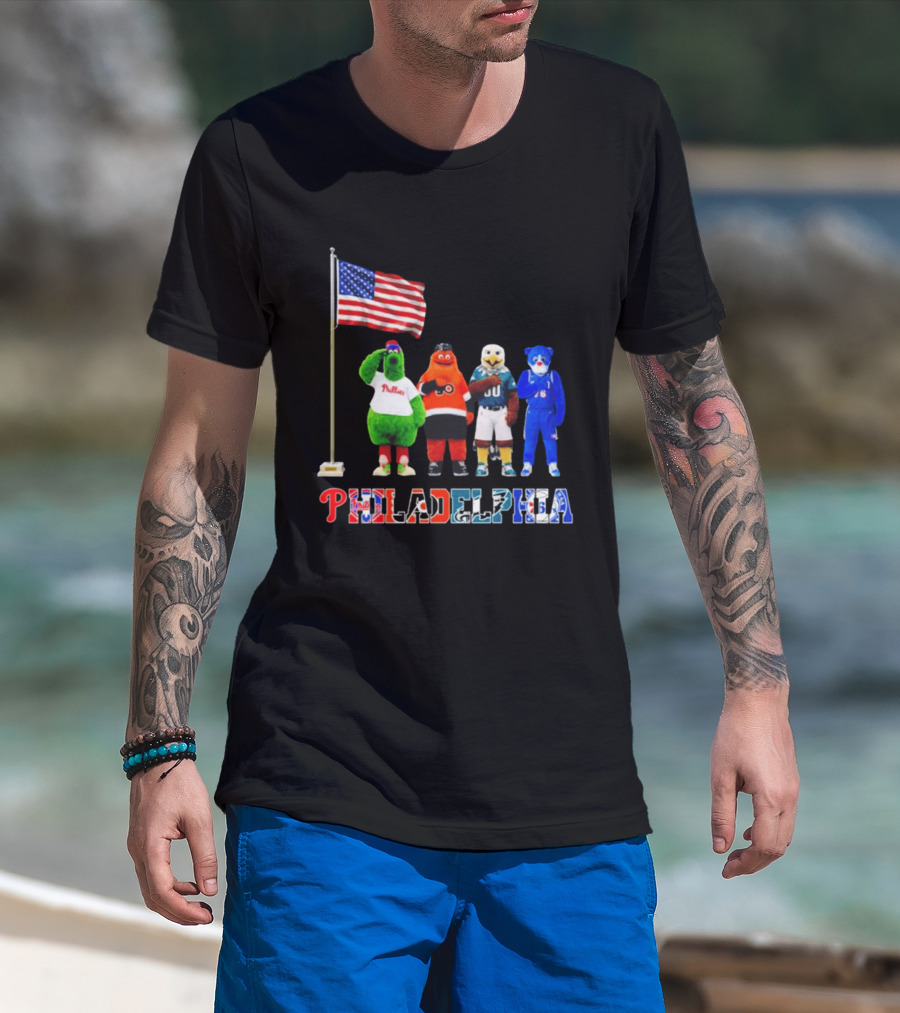 Philadelphia Mascots Saluting The American Flag T-Shirt