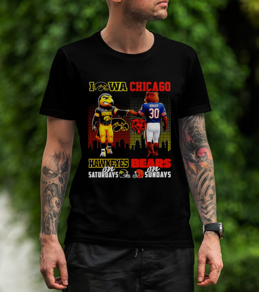Iowa Hawkeyes Saturdays Chicago Bears Sundays City Skyline T-Shirt