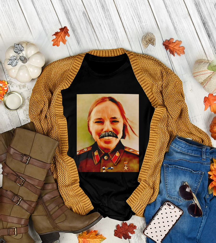 Comrade Bellows Military Portrait Caricature with Mustache T-Shirt