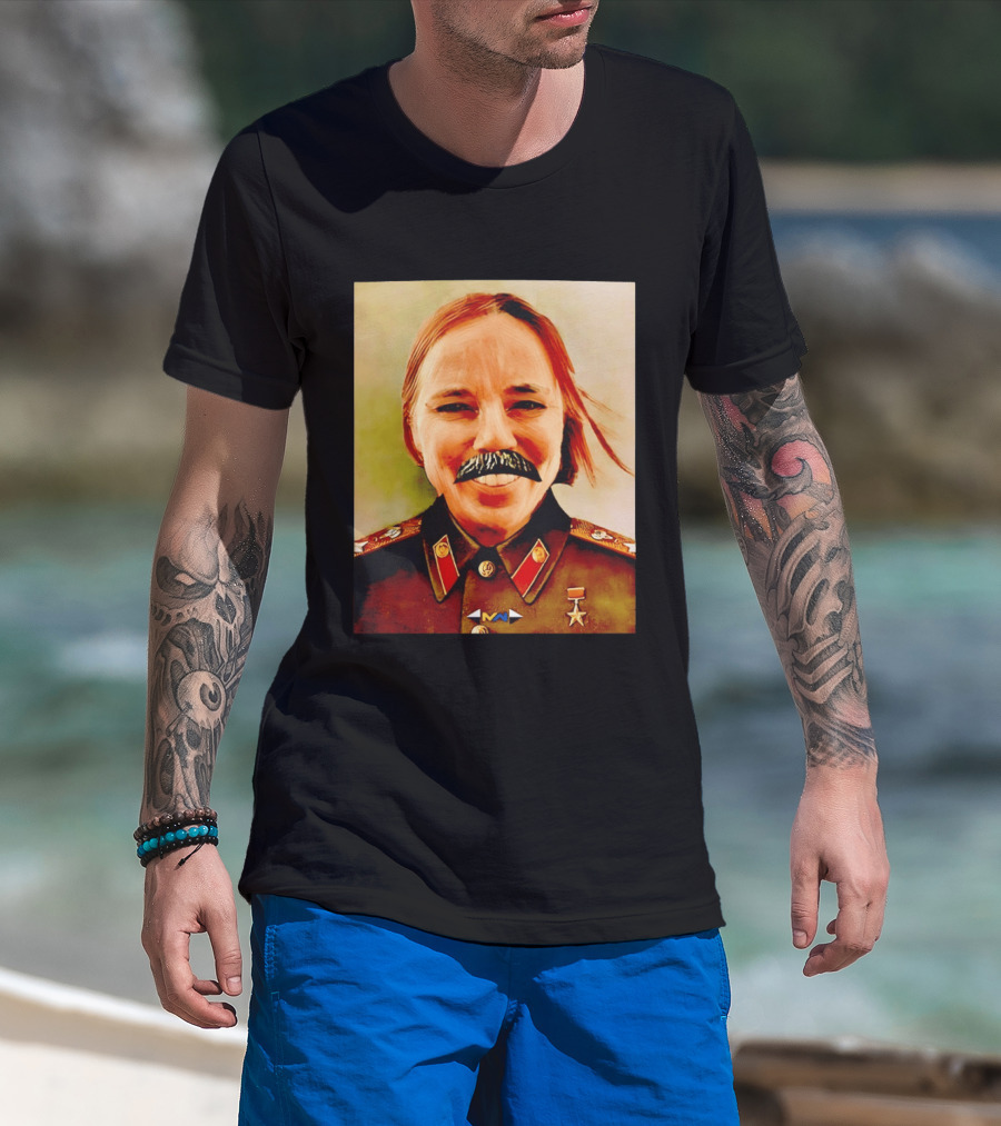 Comrade Bellows Military Portrait Caricature With Mustache T-Shirt