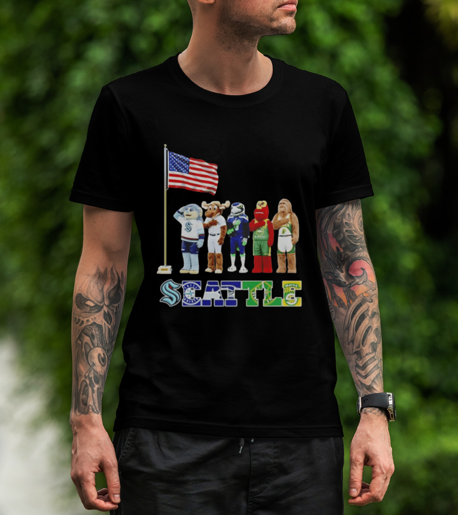 Seattle Kraken Mariners Seahawk Sounders SuperS Salute Flag T-Shirt