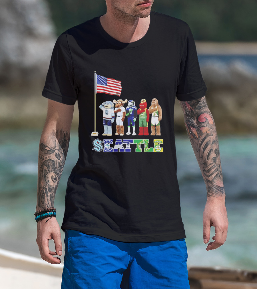 Seattle Kraken Mariners Seahawk Sounders SuperS Salute Flag T-Shirt
