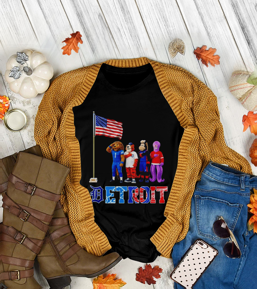 Detroit Mascots Salute American Flag T-Shirt