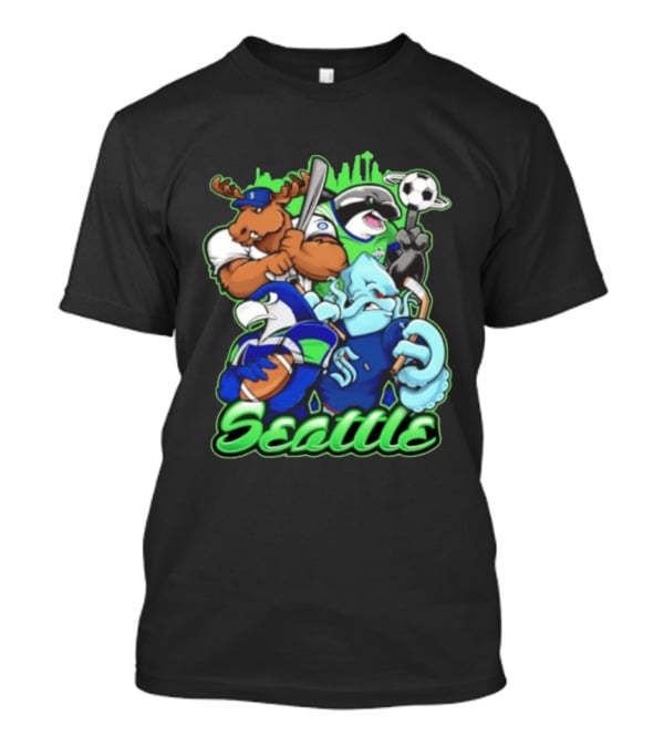 Seattle Seahawks Mariners Sounders Skyline Sports Fans T-Shirt