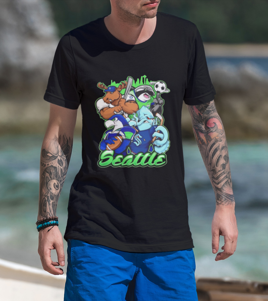 Seattle Seahawks Mariners Sounders Skyline Sports Fans T-Shirt