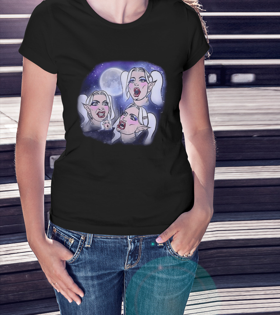 Majestic Howling Wolves Samantha Moonlit Night Fantasy T-Shirt