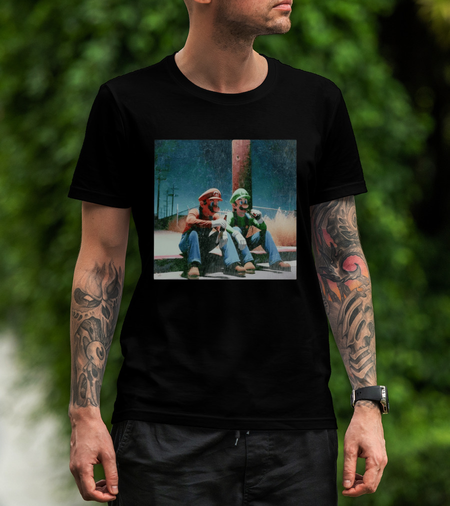 Super Mario Bros Mario And Luigi Relaxing And Drinking Scene T-Shirt