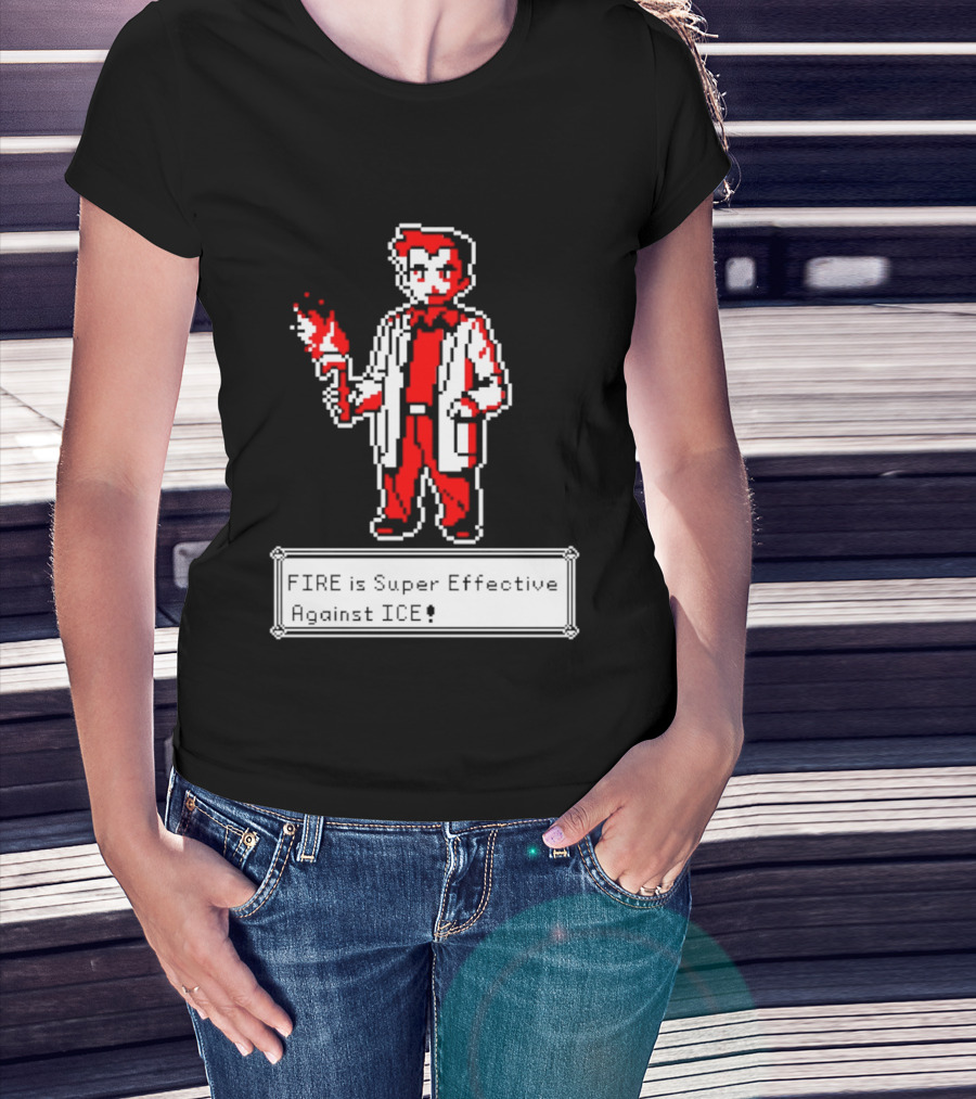 Fire Is Super Effective Against Ice Pixel Character Holding Flame In Retro Game T-Shirt