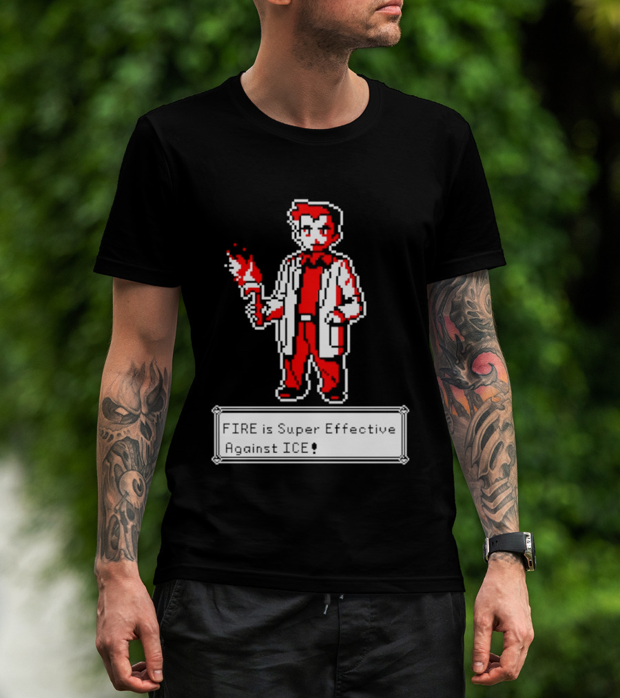 Fire Is Super Effective Against Ice Pixel Character Holding Flame In Retro Game T-Shirt