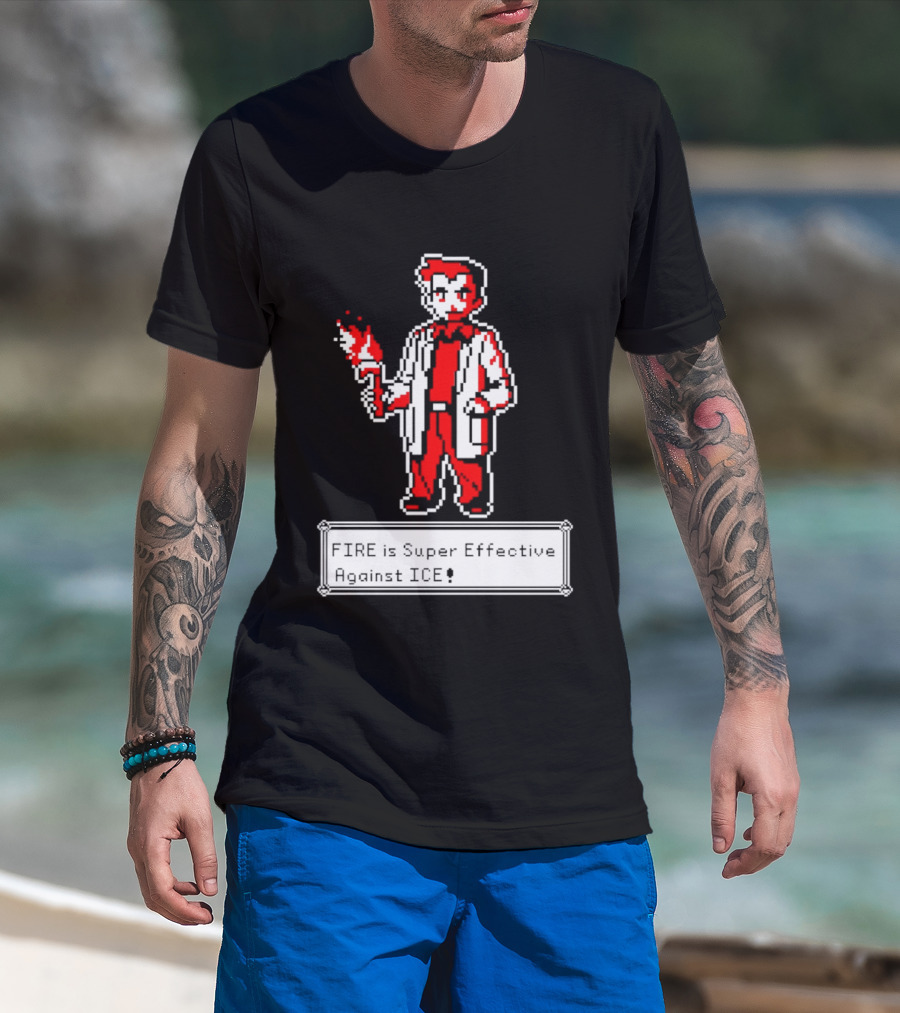 Fire Is Super Effective Against Ice Pixel Character Holding Flame In Retro Game T-Shirt