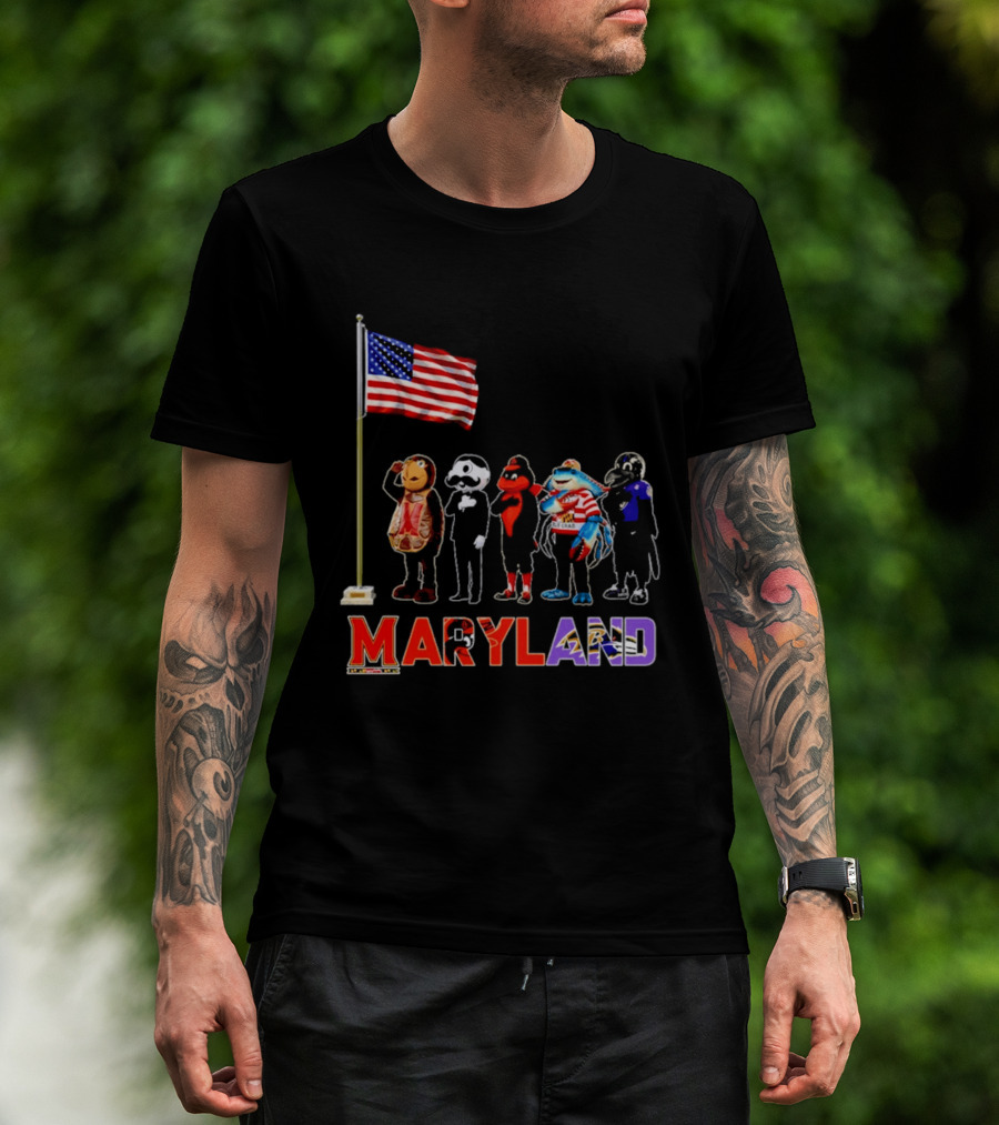 Maryland Mascots Saluting American Flag T-Shirt