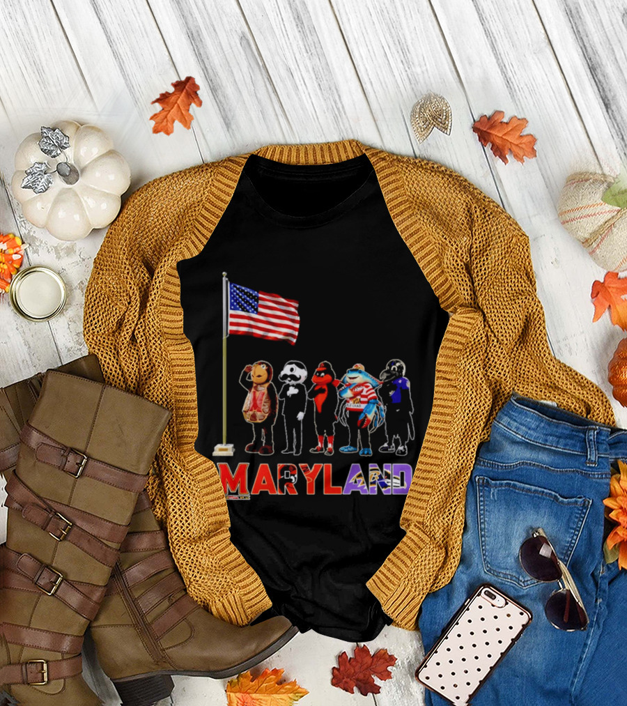 Maryland Mascots Saluting American Flag T-Shirt