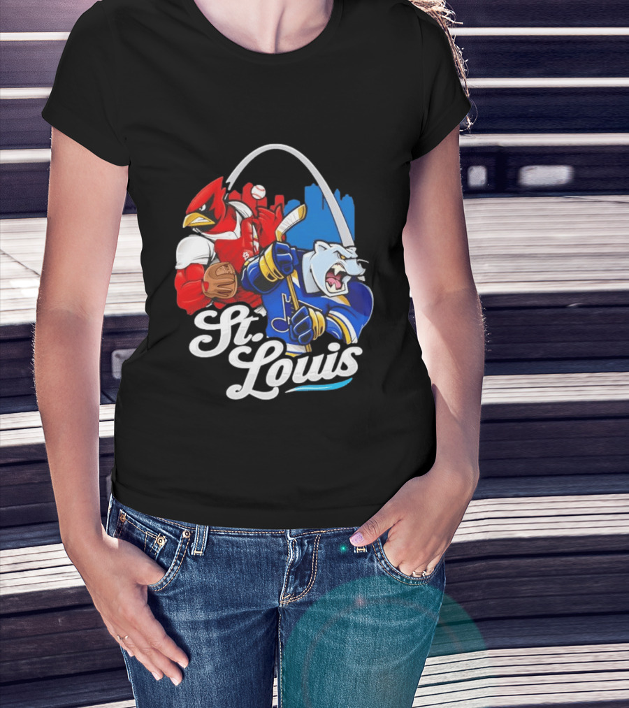 St. Louis Cardinals And St Louis Blues Skyline With Arch Sports Team Fans T-Shirt