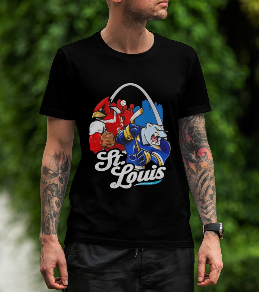 St. Louis Cardinals And St Louis Blues Skyline With Arch Sports Team Fans T-Shirt