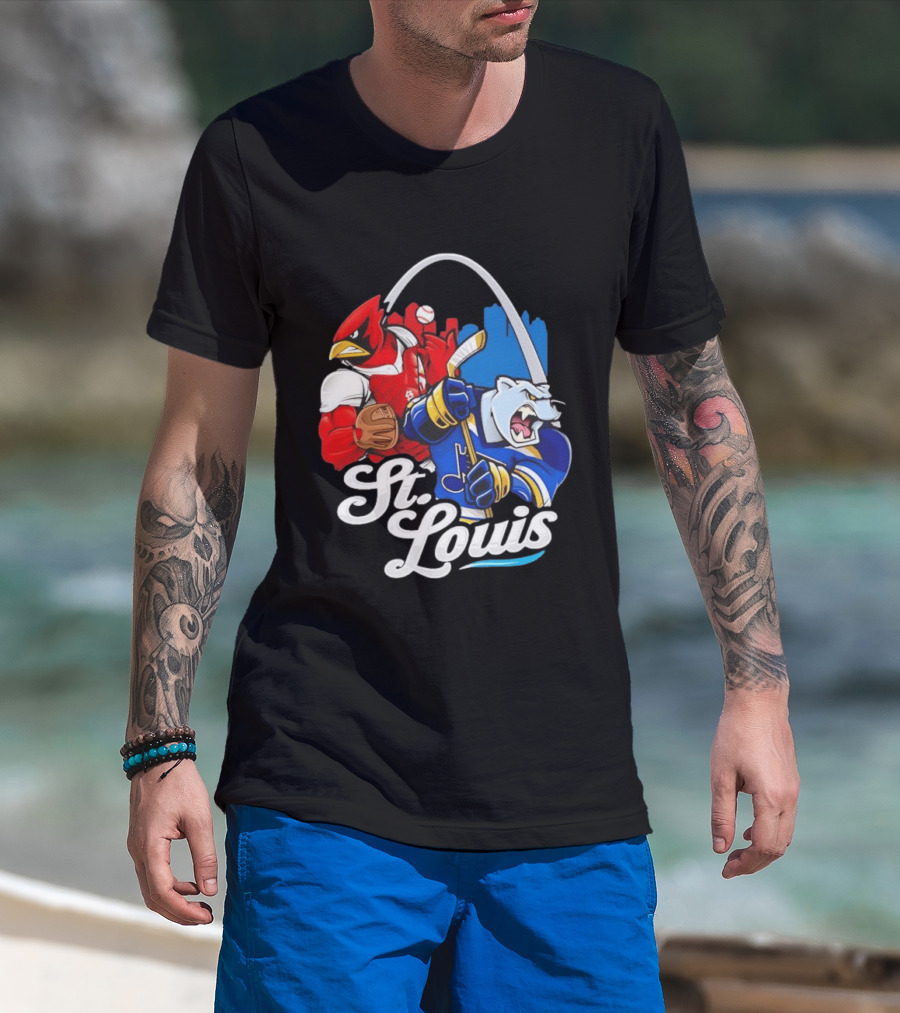 St. Louis Cardinals And St Louis Blues Skyline With Arch Sports Team Fans T-Shirt