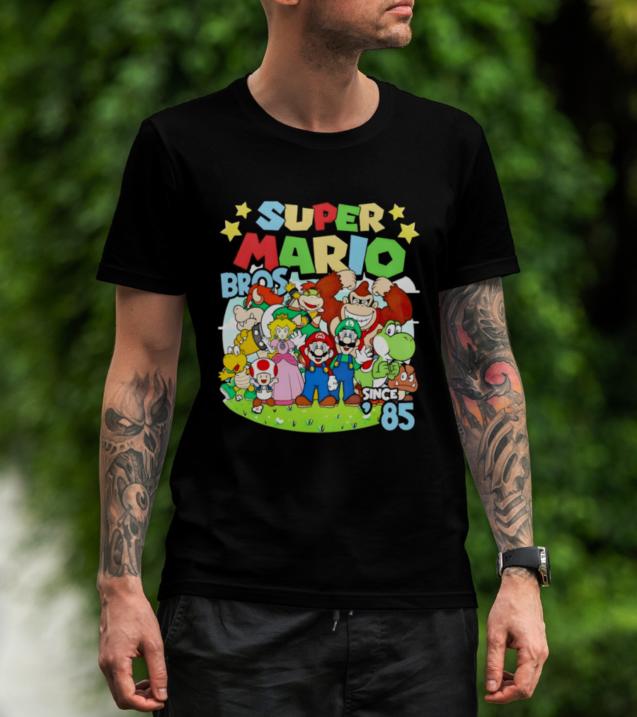 Super Mario Bros Characters And Stars Cartoon Since 85 T-Shirt