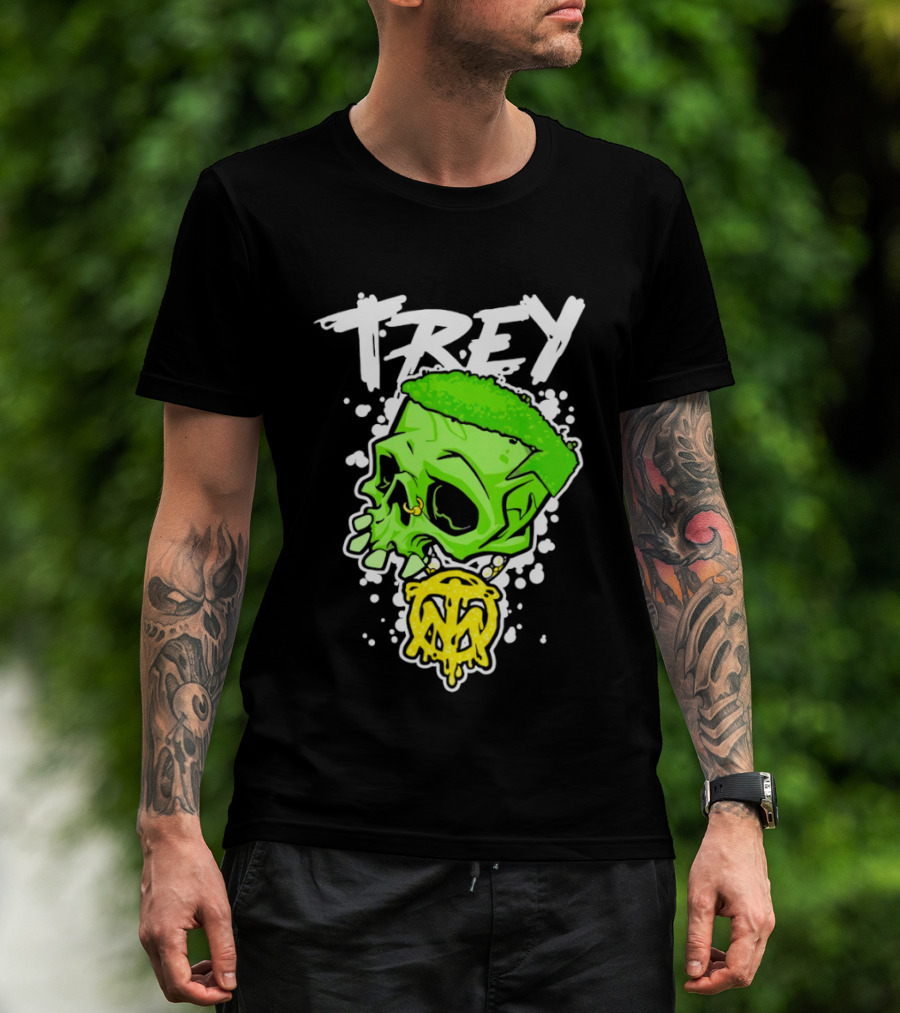Trey Skull Green Neon Melting Art By Trey Miguel T-Shirt