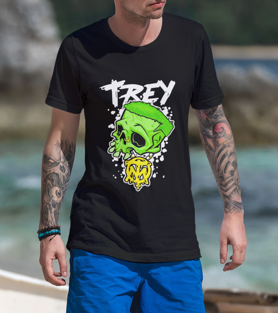 Trey Skull Green Neon Melting Art By Trey Miguel T-Shirt