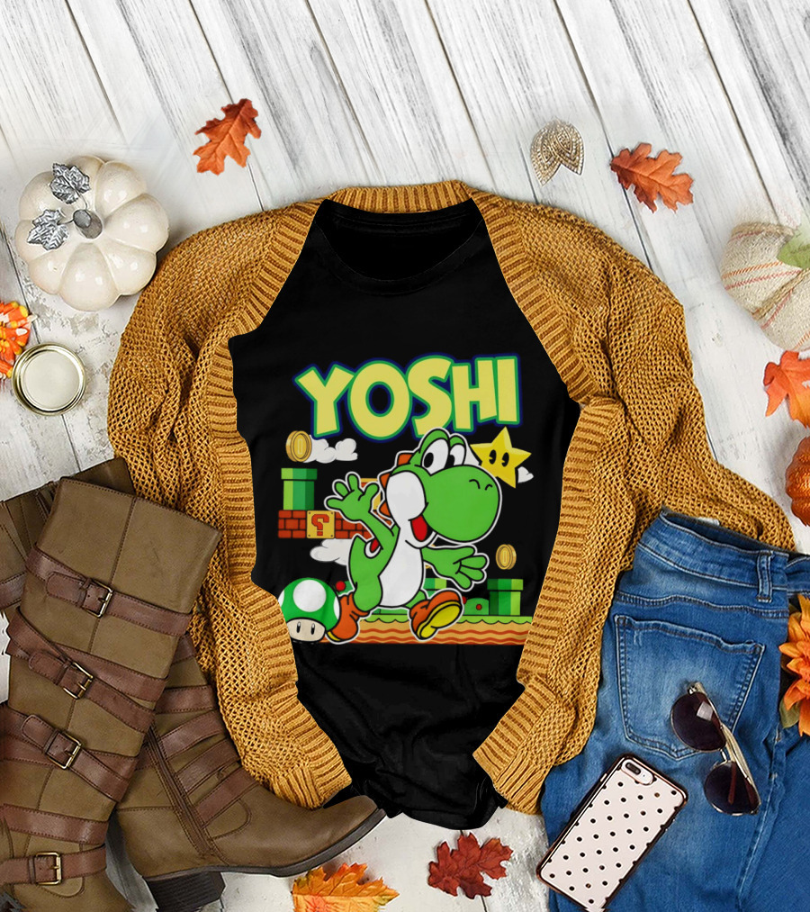 Yoshi Super Mario Bros Game Iconic Green Dinosaur Adventure T-Shirt