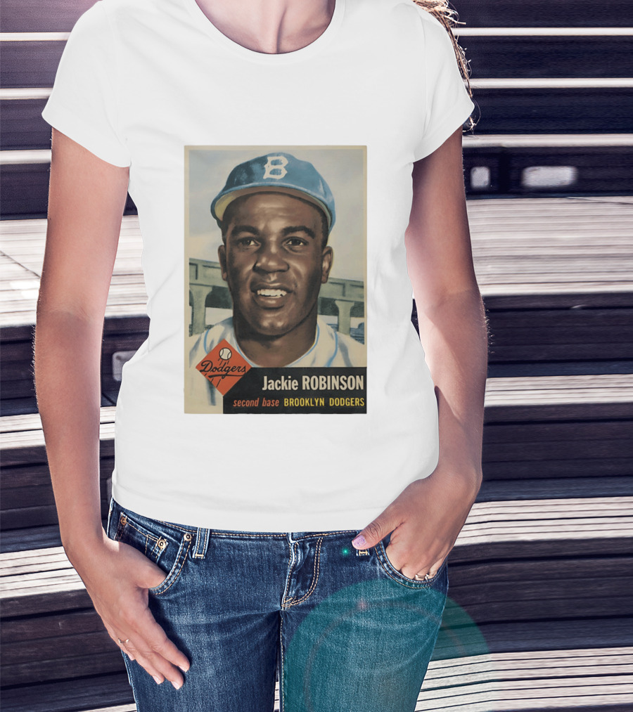 Dodgers Jackie Robinson Second Base Brooklyn Dodgers Topps Baseball Card T-Shirt