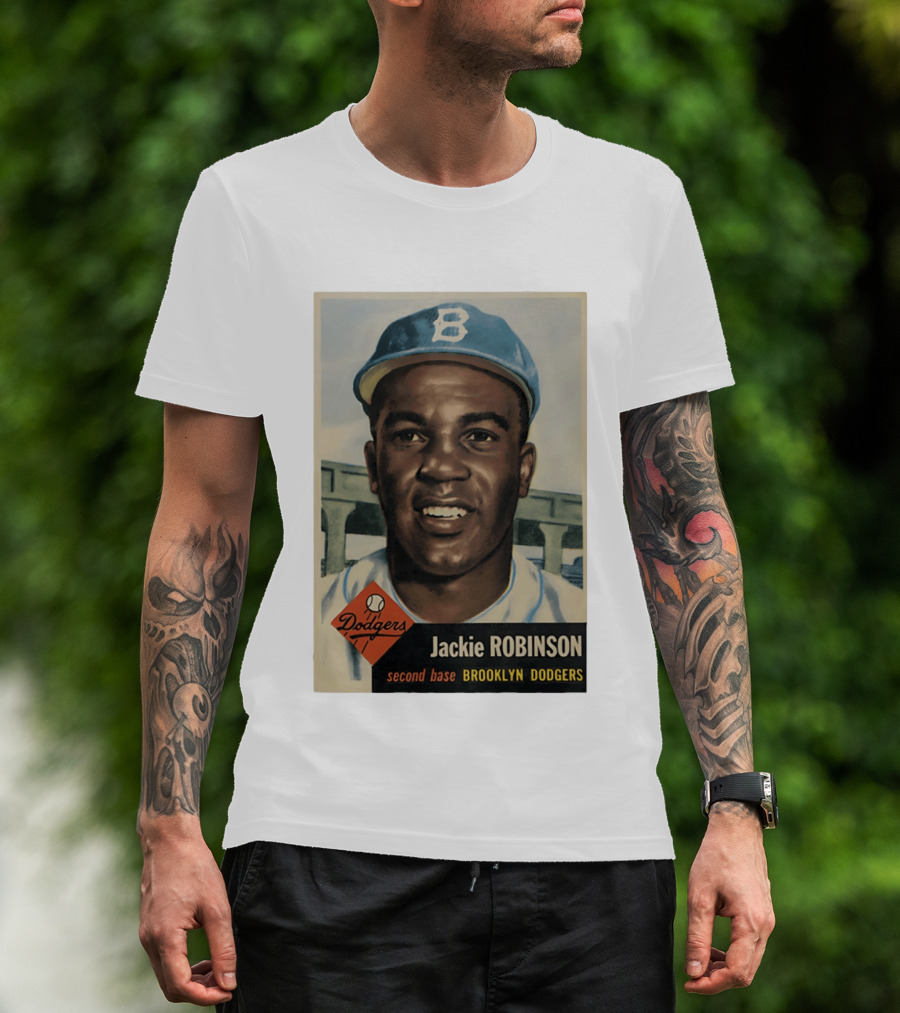 Dodgers Jackie Robinson Second Base Brooklyn Dodgers Topps Baseball Card T-Shirt