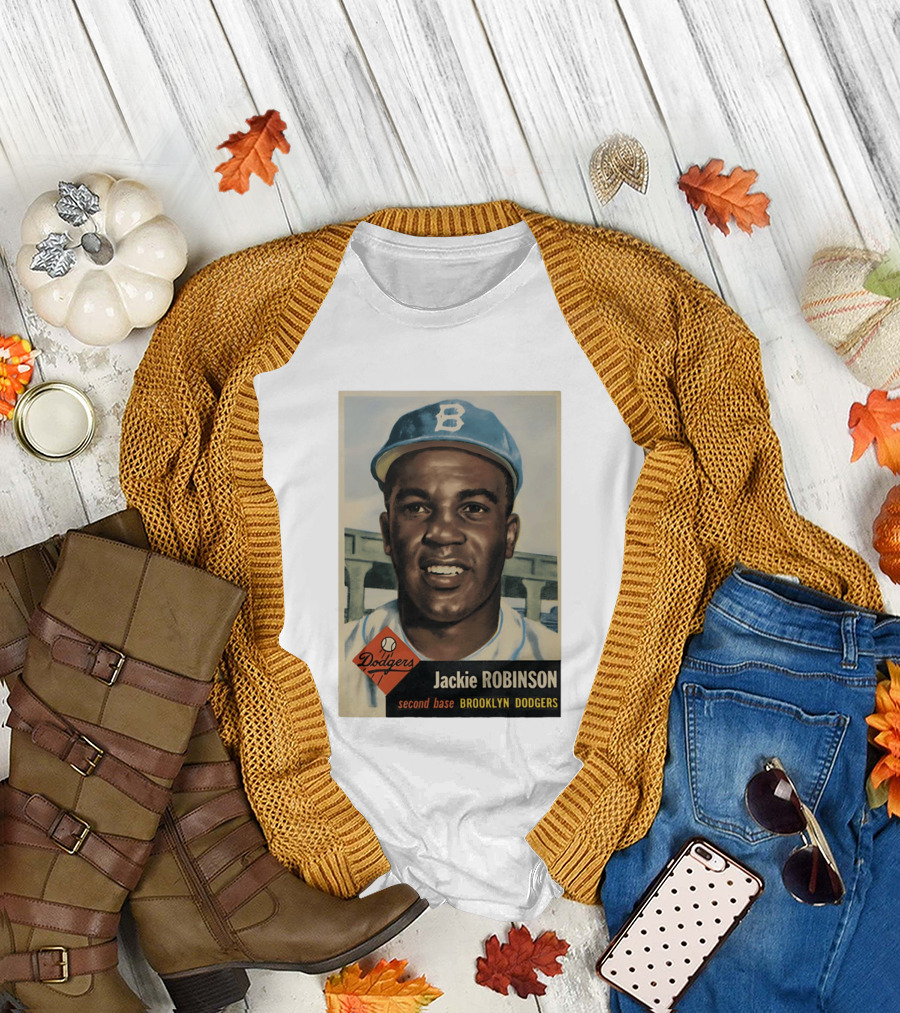 Dodgers Jackie Robinson Second Base Brooklyn Dodgers Topps Baseball Card T-Shirt