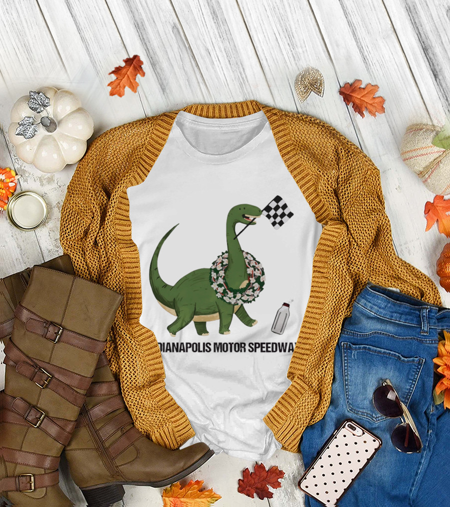 Indianapolis Motor Speedway Dinosaur Checkered Flag Toddler Racing T-Shirt