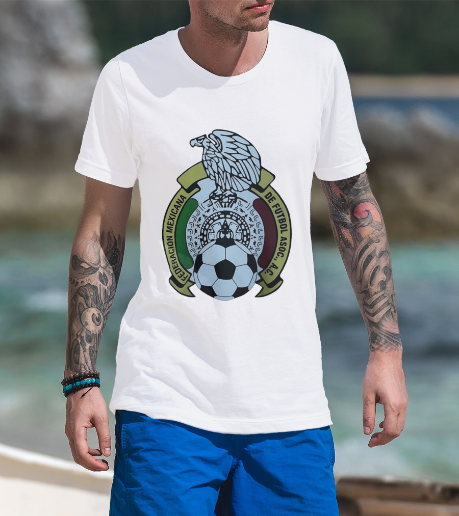 Federacion Mexicana De Futbol Asociacion AC Soccer Ball Emblem With Eagle And Aztec T-Shirt