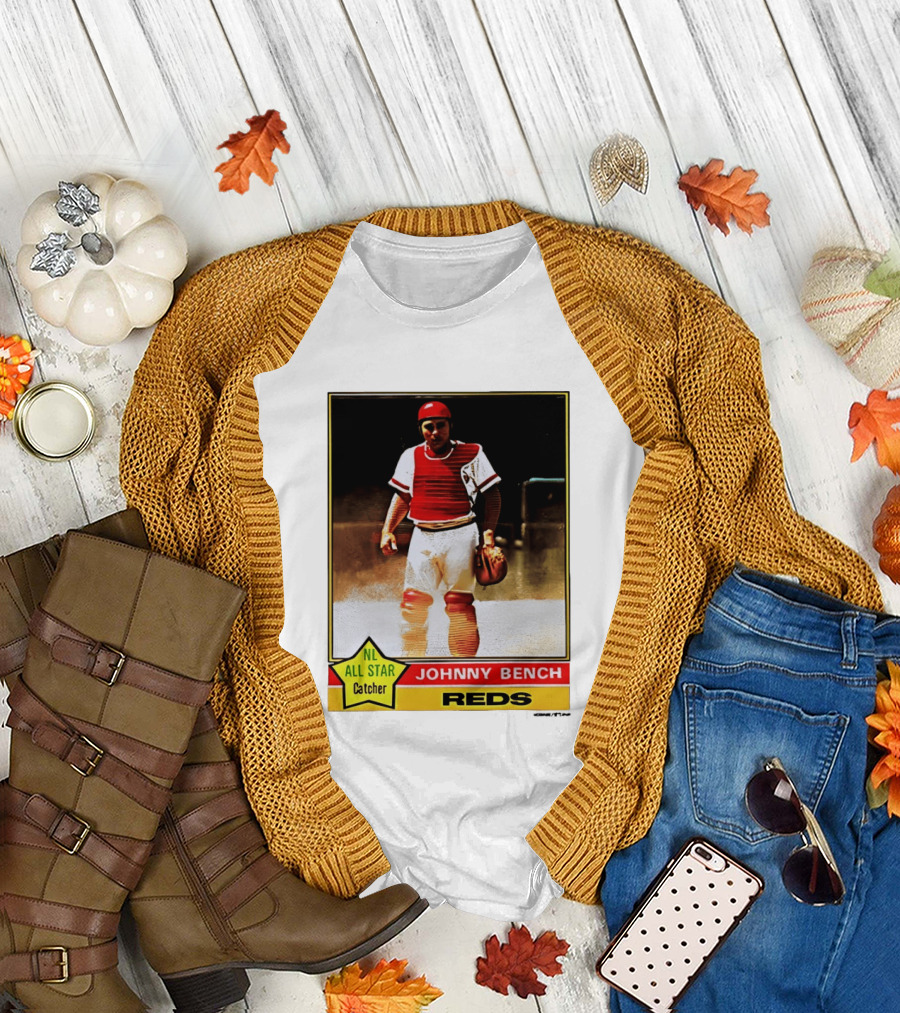 Johnny Bench Cincinnati Reds 1976 Topps NL All Star Catcher Retro Card T-Shirt