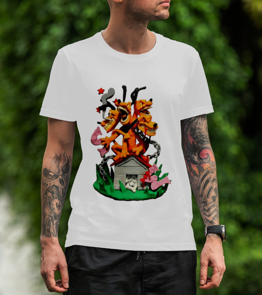 Hell Hound Three Headed Cerberus In Chains With Bone House T-Shirt