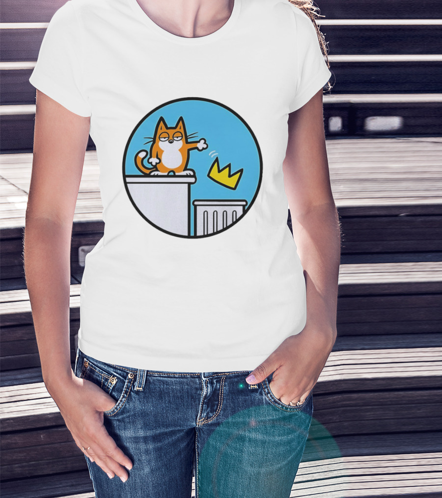 Orange Cat Discarding Crown No King Mark Parisi T-Shirt