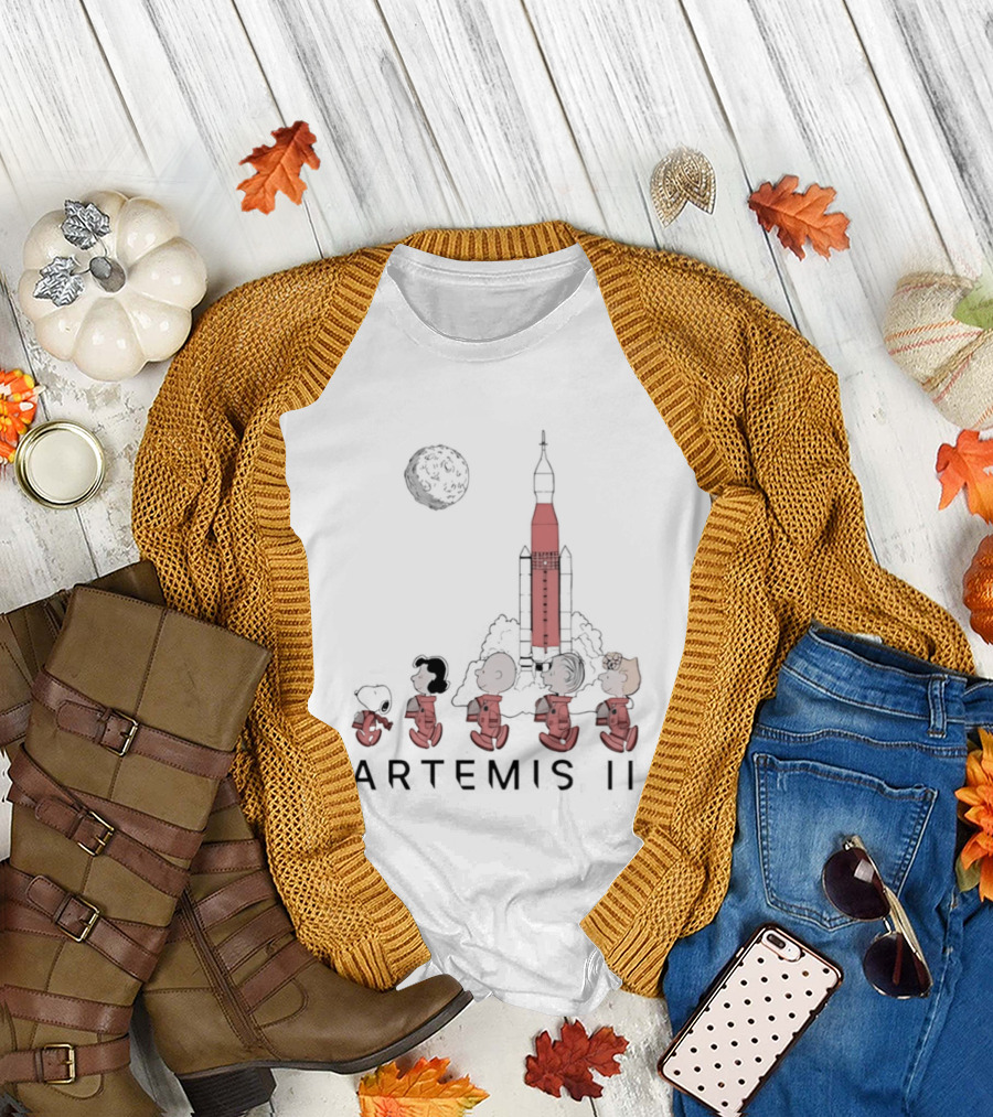 Peanuts Characters Astronaut Outfits Moon Artemis II Rocket T-Shirt