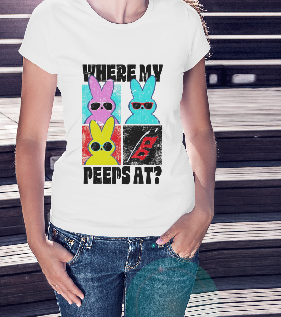 Where My Peeps At Sunglasses Colorful Bunnies Pop T-Shirt