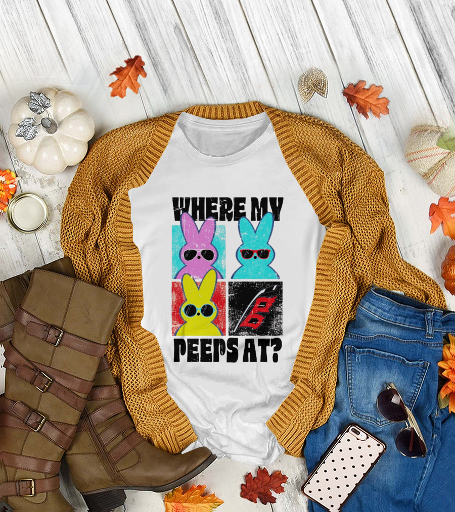 Where My Peeps At Sunglasses Colorful Bunnies Pop T-Shirt