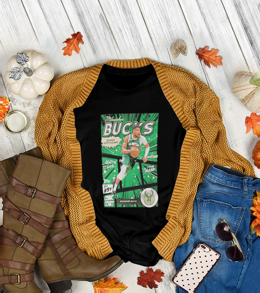 Milwaukee Bucks Giannis Antetokounmpo Comic Court Issue #34 T-Shirt