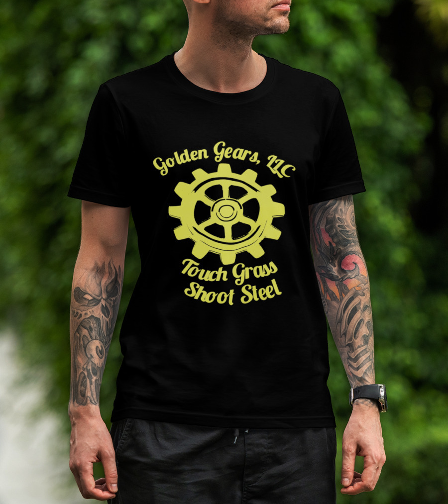 Golden Gears LLC Touch Grass Shoot Steel Gear Image T-Shirt