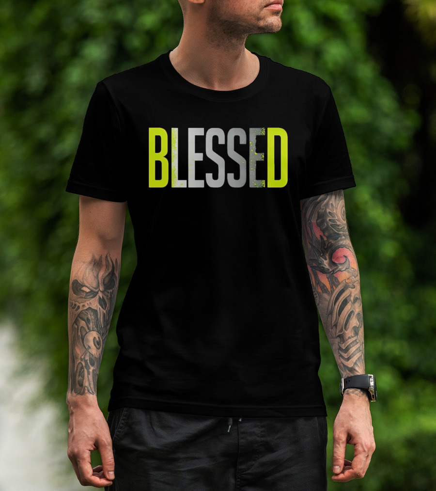 Blessed Neon Yellow Bold Text Vivid Splash Effect T-Shirt