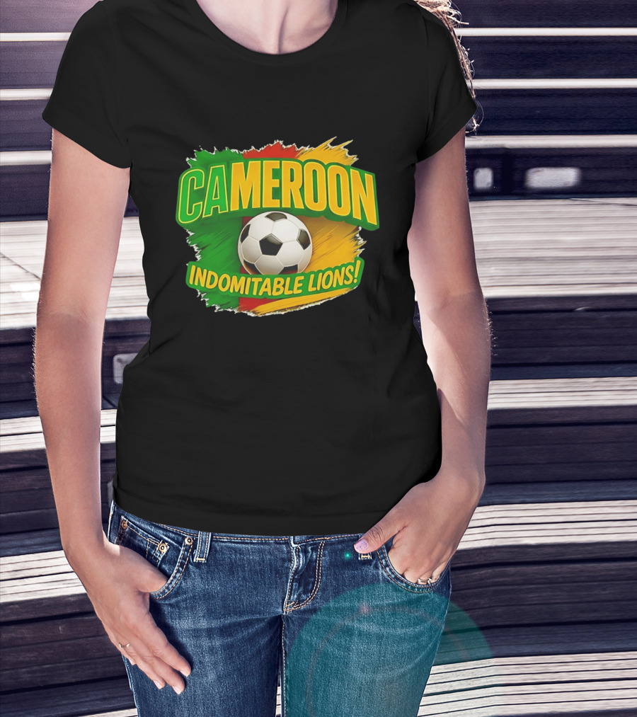Cameroon Indomitable Lions Soccer Ball Icon With Colorful Brush Strokes T-Shirt