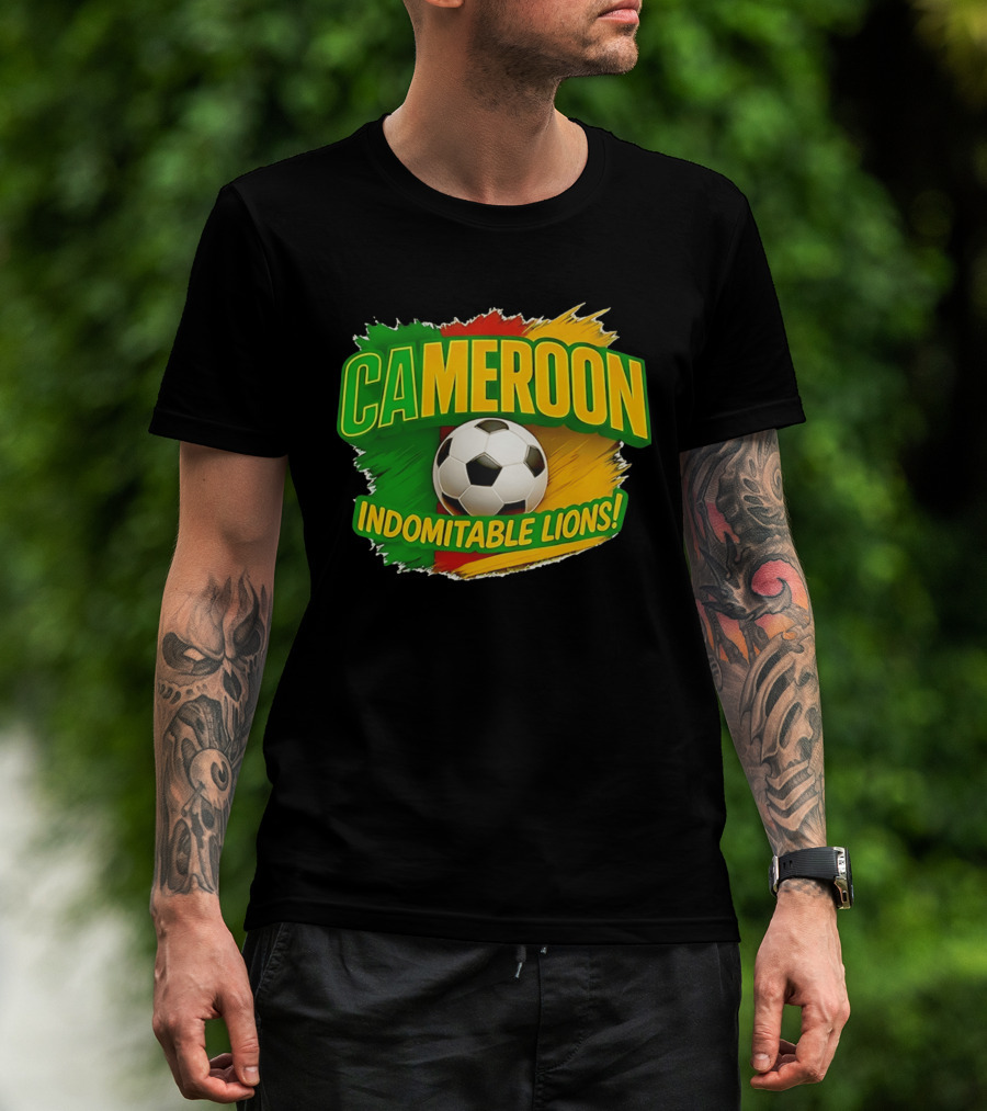 Cameroon Indomitable Lions Soccer Ball Icon With Colorful Brush Strokes T-Shirt