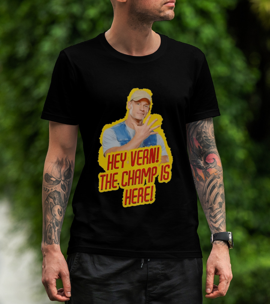 John Cena Hey Vern The Champ Is Here Hand Gesture Yellow Highlight T-Shirt