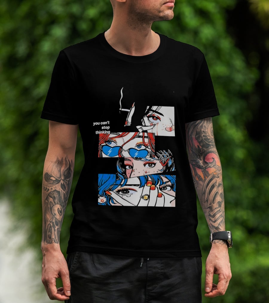 Rapidstreet Men Harajuku You Can't Stop Thinking Anime Vibrant Character Aesthetic T-Shirt