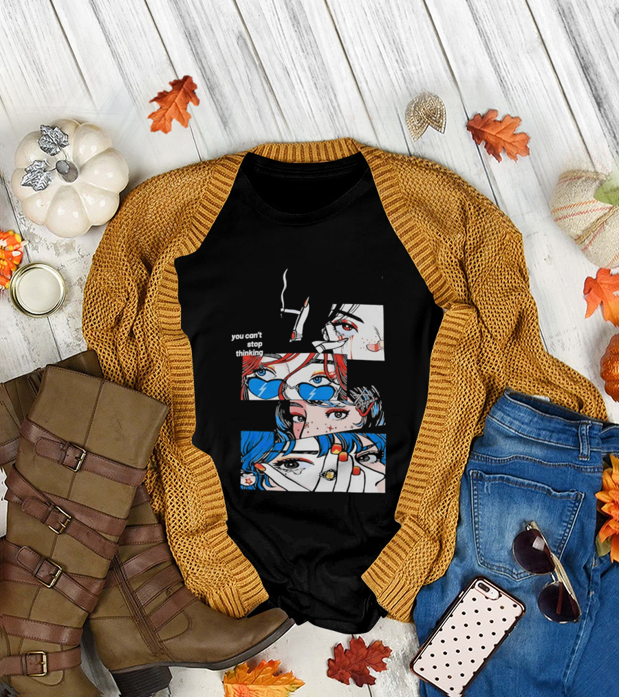Rapidstreet Men Harajuku You Can't Stop Thinking Anime Vibrant Character Aesthetic T-Shirt