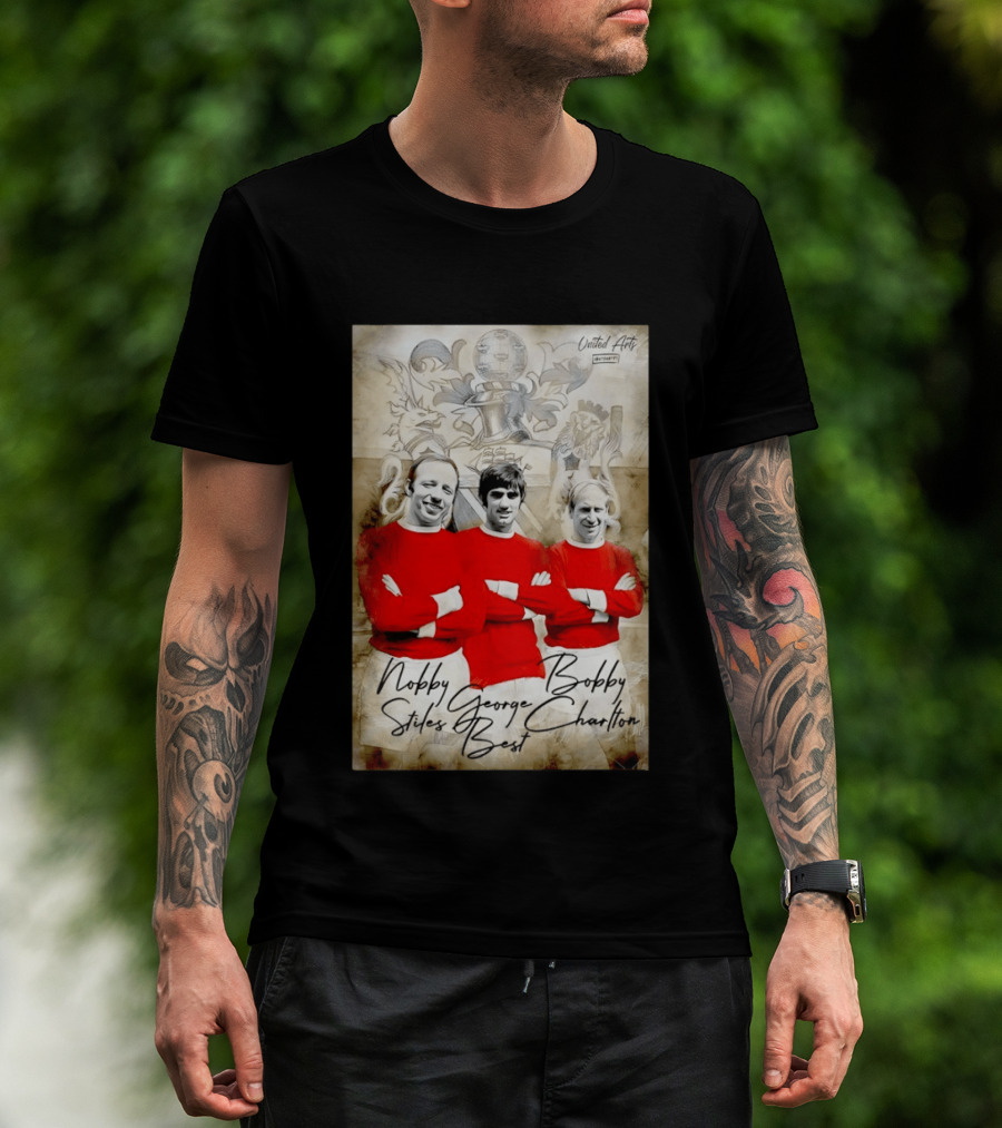 Nobby Stiles George Best Bobby Charlton Manchester United UEFA European Cup Lion Sketch T-Shirt
