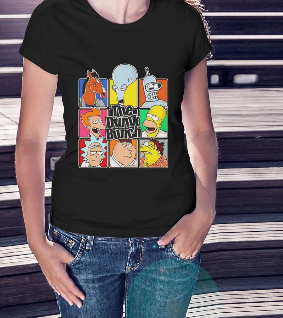 The Drunk Bunch Bojack Horseman Roger Bender Fry Rick Homer Peter Griffin Barney Gumble T-Shirt