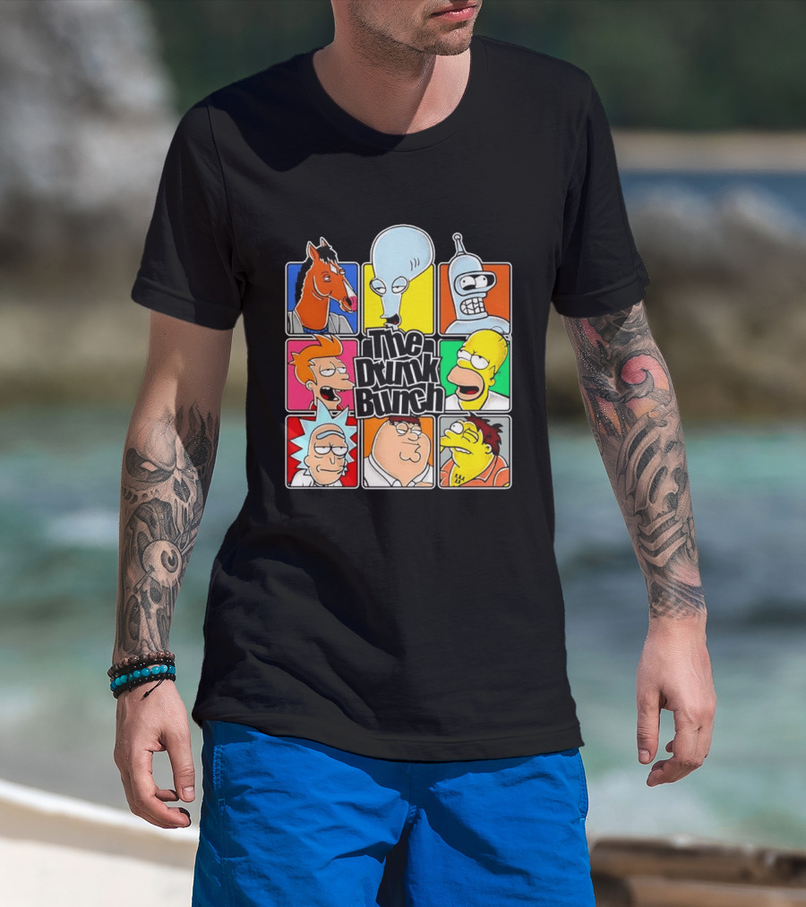 The Drunk Bunch Bojack Horseman Roger Bender Fry Rick Homer Peter Griffin Barney Gumble T-Shirt